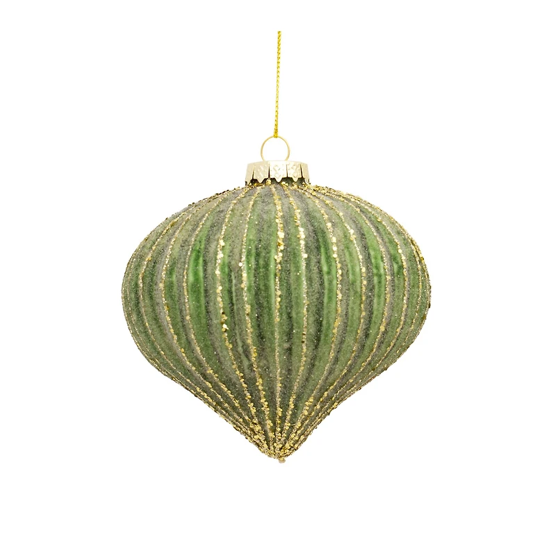 6ct. Green & Gold Stripes Glass Ornament Set