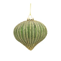 6ct. Green & Gold Stripes Glass Ornament Set