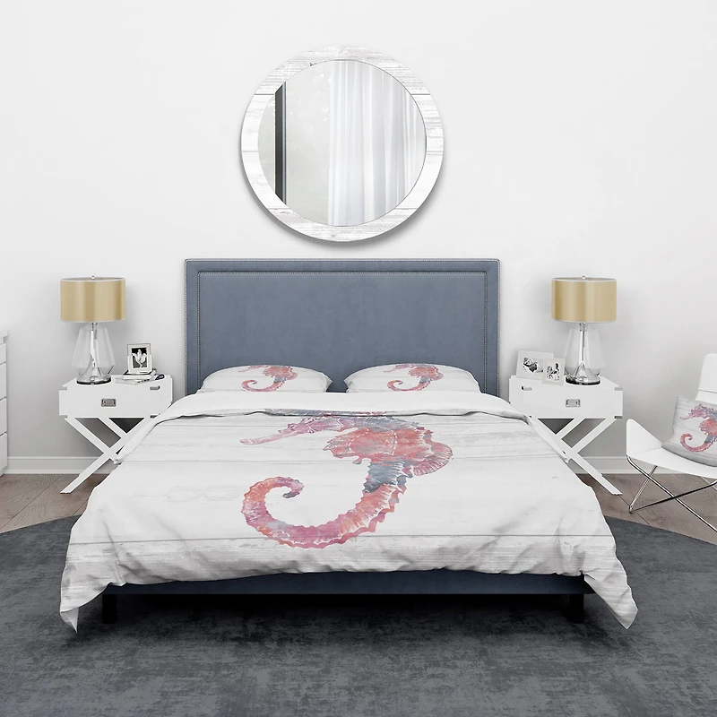 Designart 'Pink seahorses Ocean Life' Coastal Bedding Set