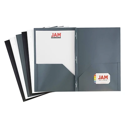 JAM Paper 9.5" x 11.5" Assorted Business Colors Plastic 2 Pocket School POP Folders with Clasps, 6ct.