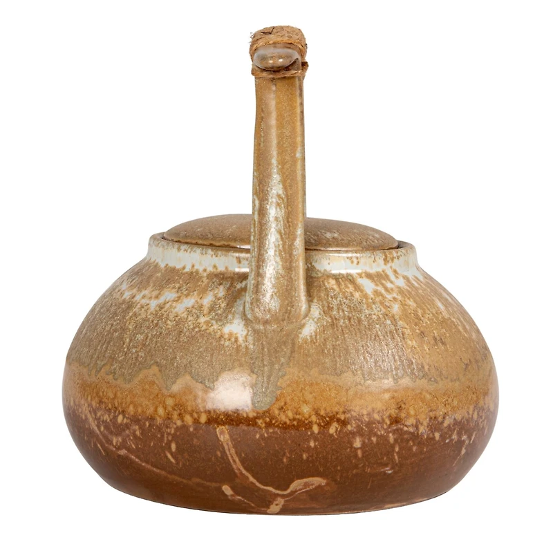 Hello Honey 1.5-Quart Stoneware Teapot with Jute Wrapped Handle with Reactive Glaze, Green