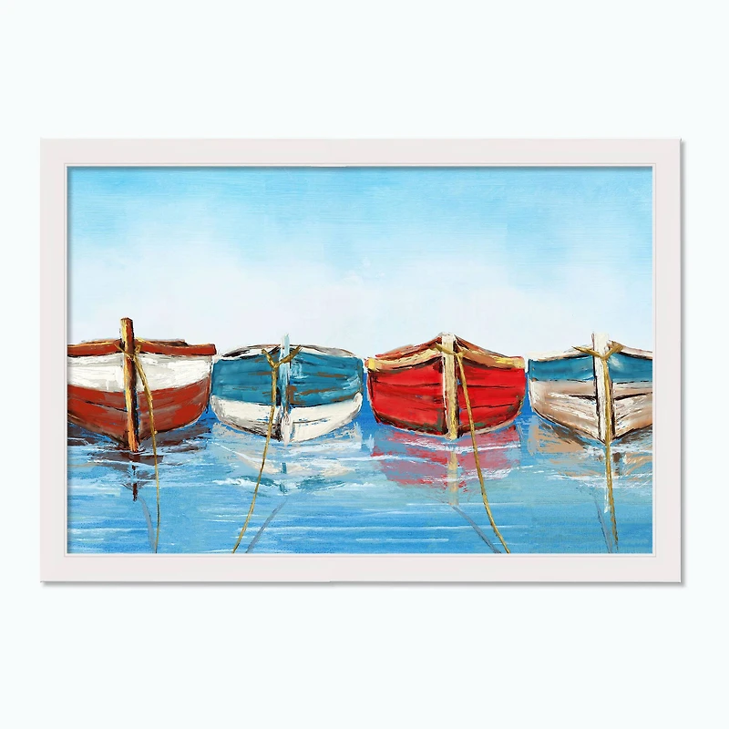 Coastal Row Boats 20" x 30" White Framed Print Under Plexiglass