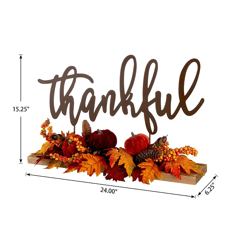 24" GlitzHome® Thankful Floral Tabletop Sign