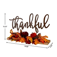 24" GlitzHome® Thankful Floral Tabletop Sign