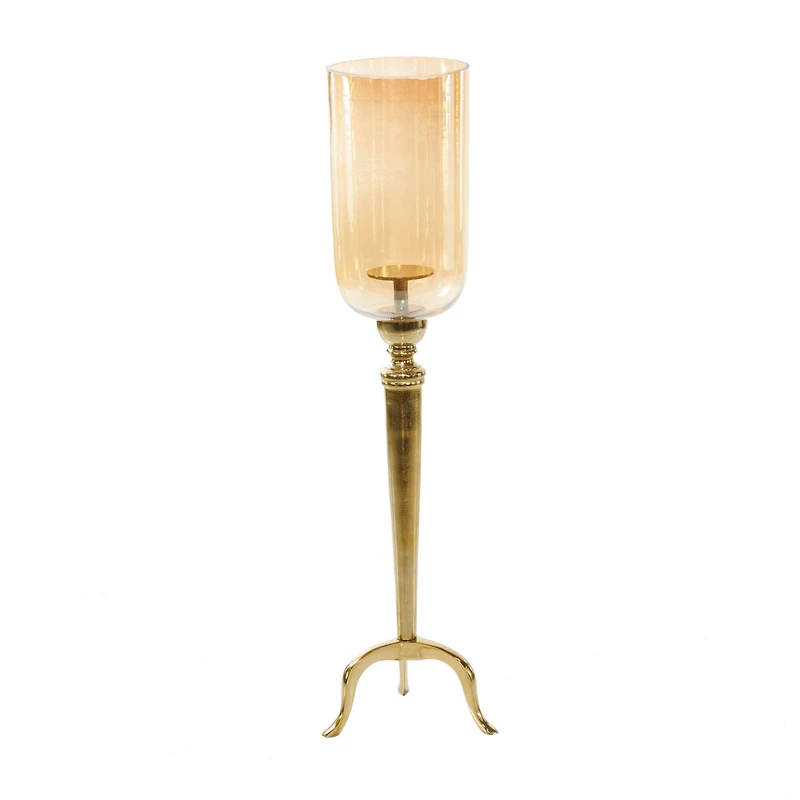 34" Gold Aluminum & Glass Traditional Candlestick Holder