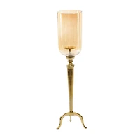34" Gold Aluminum & Glass Traditional Candlestick Holder