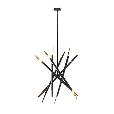 Black Metal 12 Light Chandelier with Suspension Rod 8" x 8" x 62"