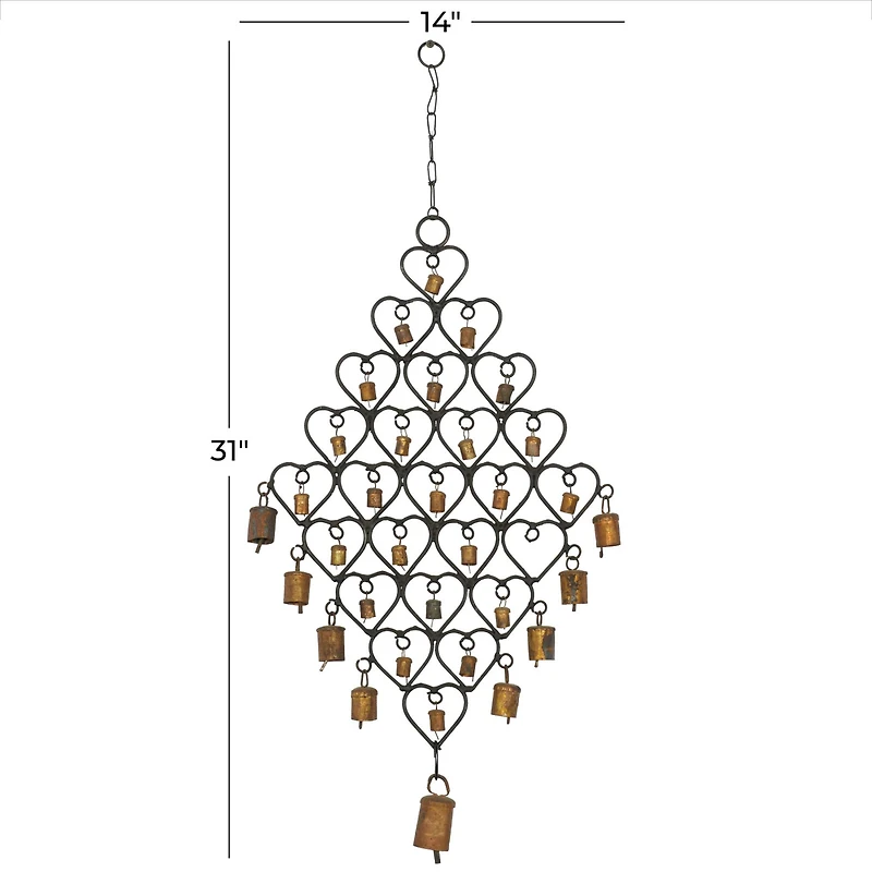 31" Brass Metal Heart Eclectic Windchime