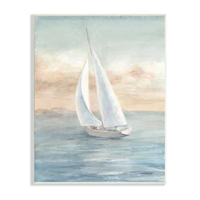 Stupell Industries Morning Sunrise Sailboat Soft Pink Contemporary Ocean Sky Wall Plaque