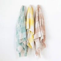 Hello Honey® Blush & Cream Plaid Hand-Woven Cotton Throw with Fringe