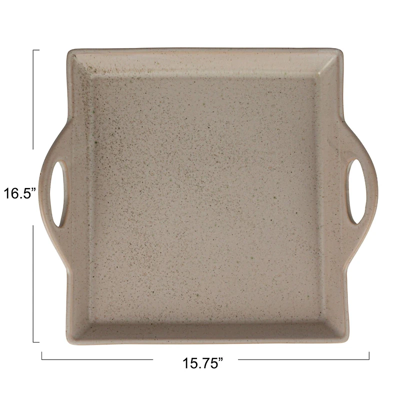 Hello Honey® 16.5" White Antique Elegance Stoneware Serving Tray with Handles