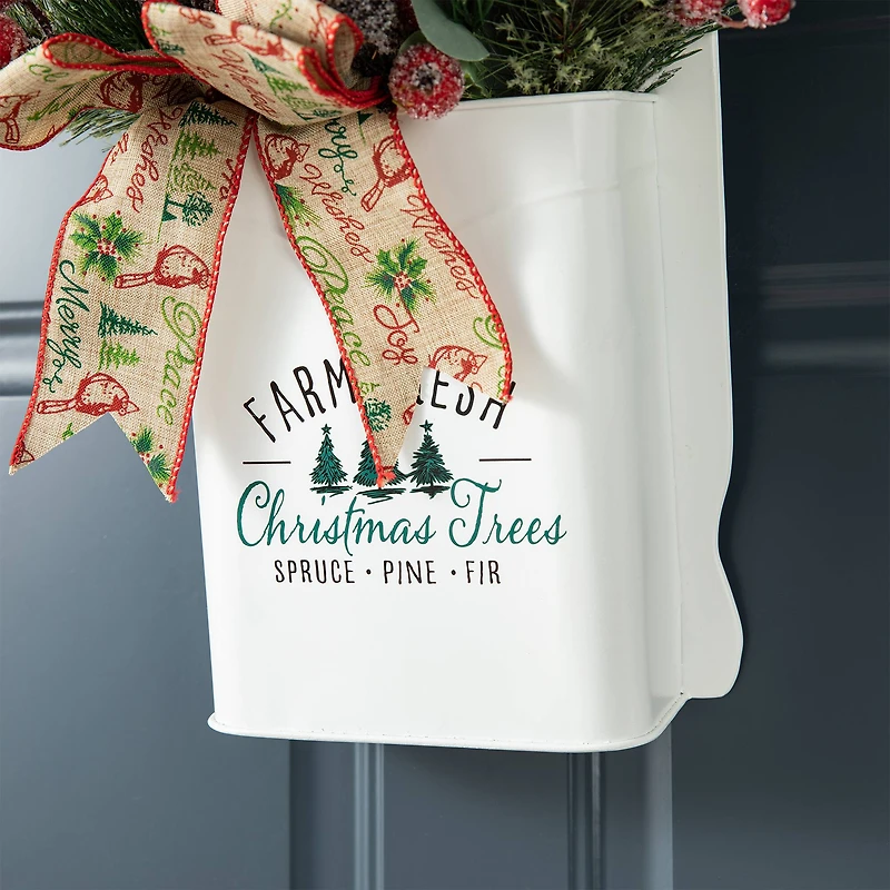 Glitzhome® 21" Christmas Pine Needle & Berry Ribbon Centerpiece