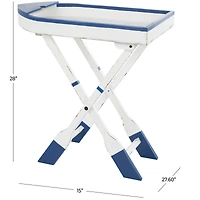 28" White & Blue Foldable Tray Top Accent Table