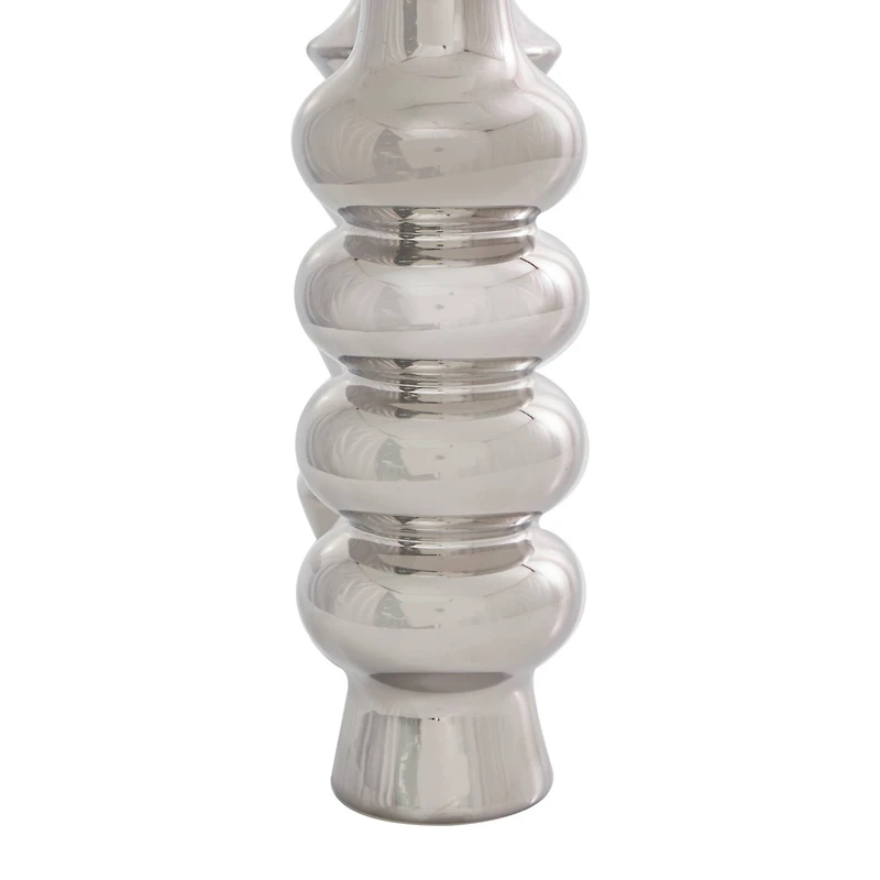 Silver Ceramic Abstract Bubble Ribbed Vase Set