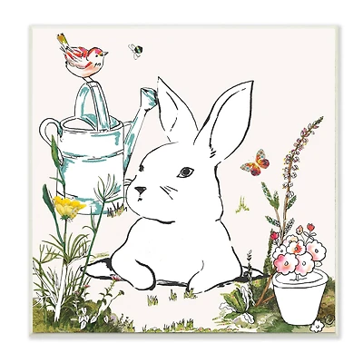 Stupell Industries Curious Bunny Rabbit in Garden Wooden Wall Plaque