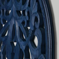 American Art Décor™ 36" Hand-Carved Arched Navy Blue Wood Wall Accent Medallion