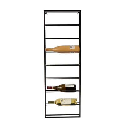 Black Metal Minimalistic 8 Bottle Wall Wine Rack with Open Style Frame