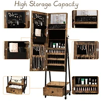 NEX™ 5ft. Burnt Wood Brown Jewelry Armoire on Casters with Chest Drawer