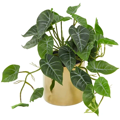 The Novogratz 14" Green Faux Foliage Pothos Artificial Plant With Gold Porcelain Pot