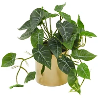 The Novogratz 14" Green Faux Foliage Pothos Artificial Plant With Gold Porcelain Pot