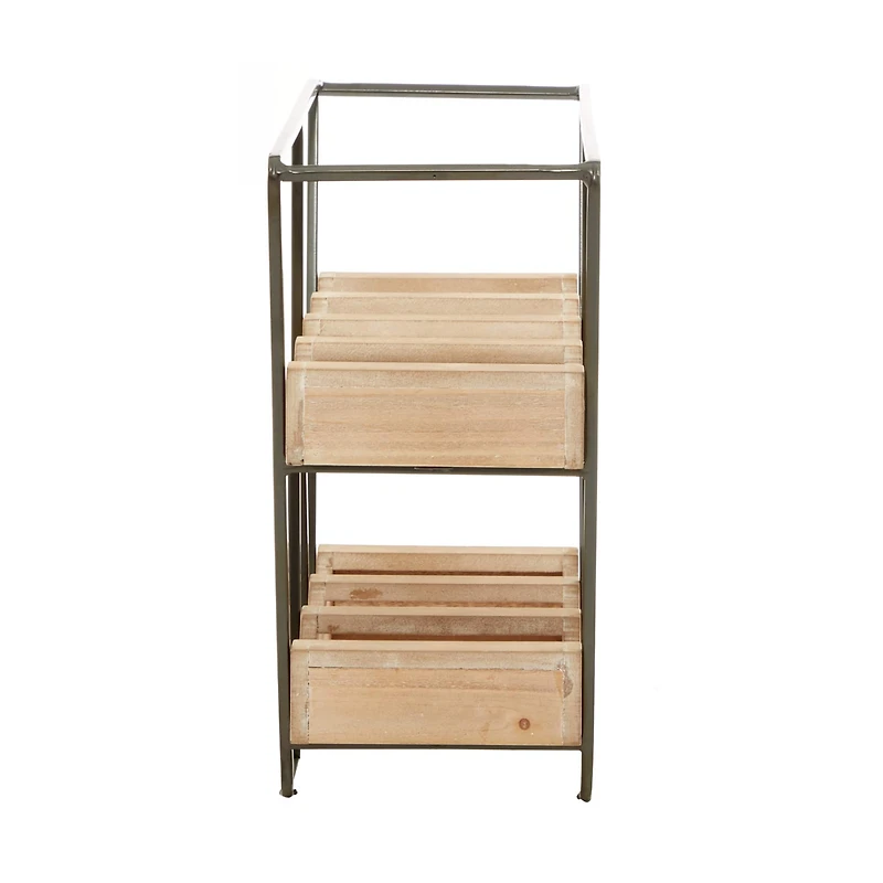 19" Brown Wood Industrial Wine Rack