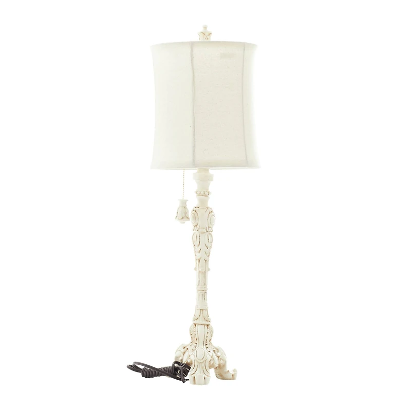 White Polystone Coastal Buffet Lamp 7" x 7" x 31"