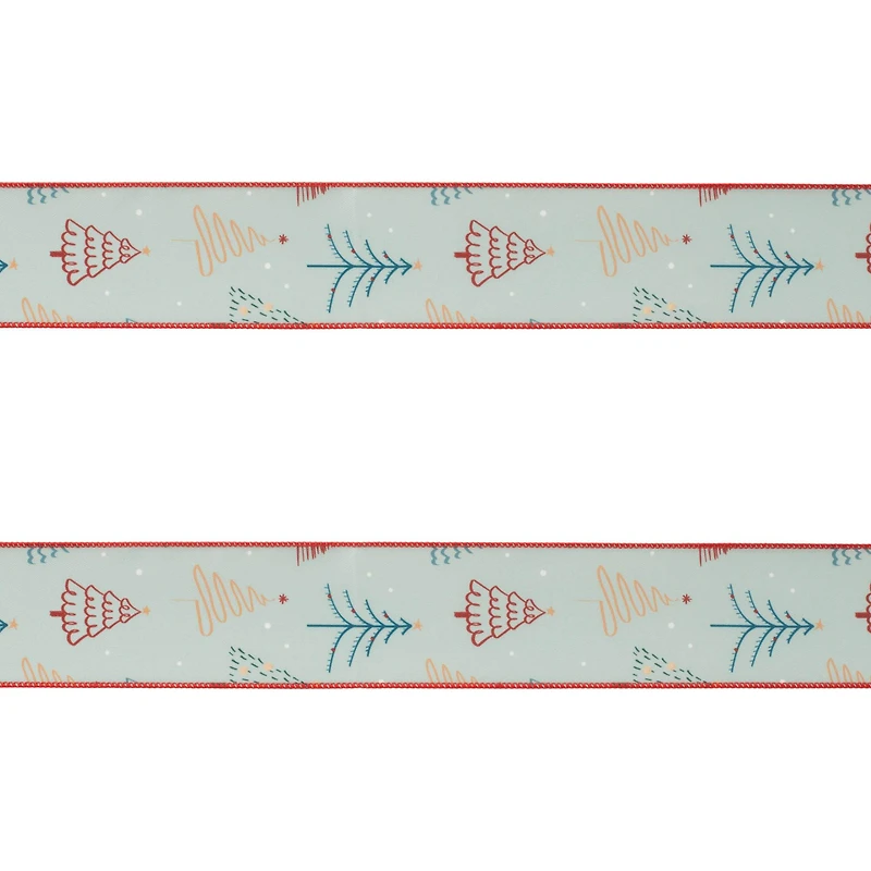 Christmas Tree Print Wired Ribbon 2 set.