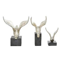 Set of 3 Silver Polystone Contemporary Sculpture, 14", 9", 14"