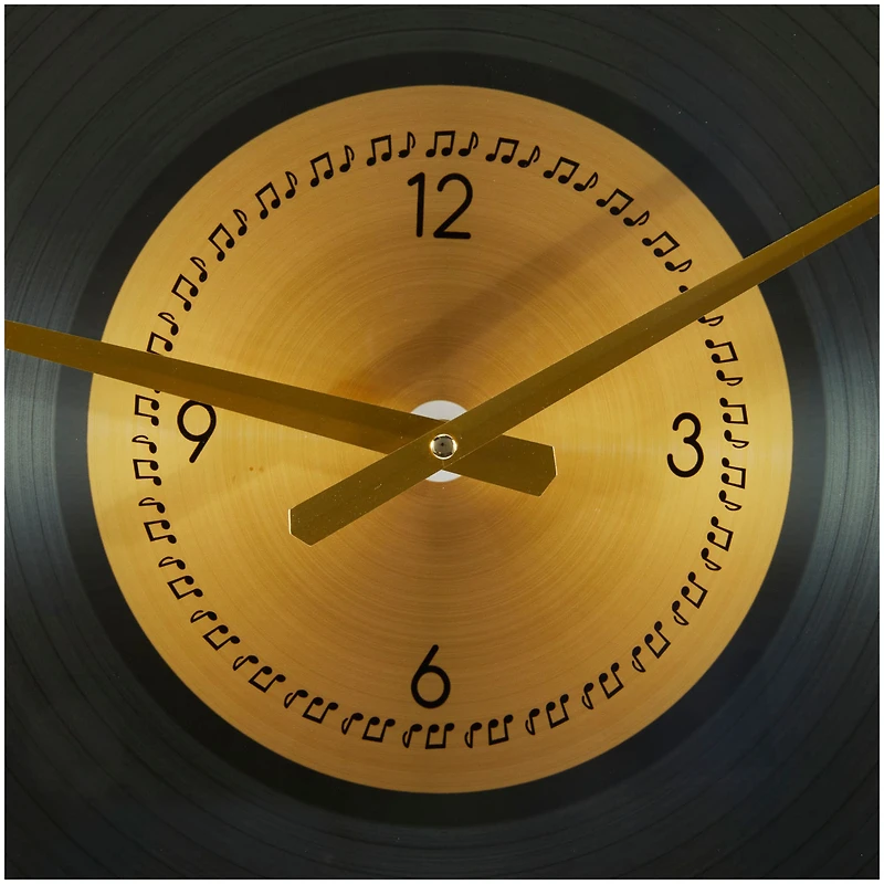 The Novogratz 20" Black Glass Record Style Musical Notes Wall Clock