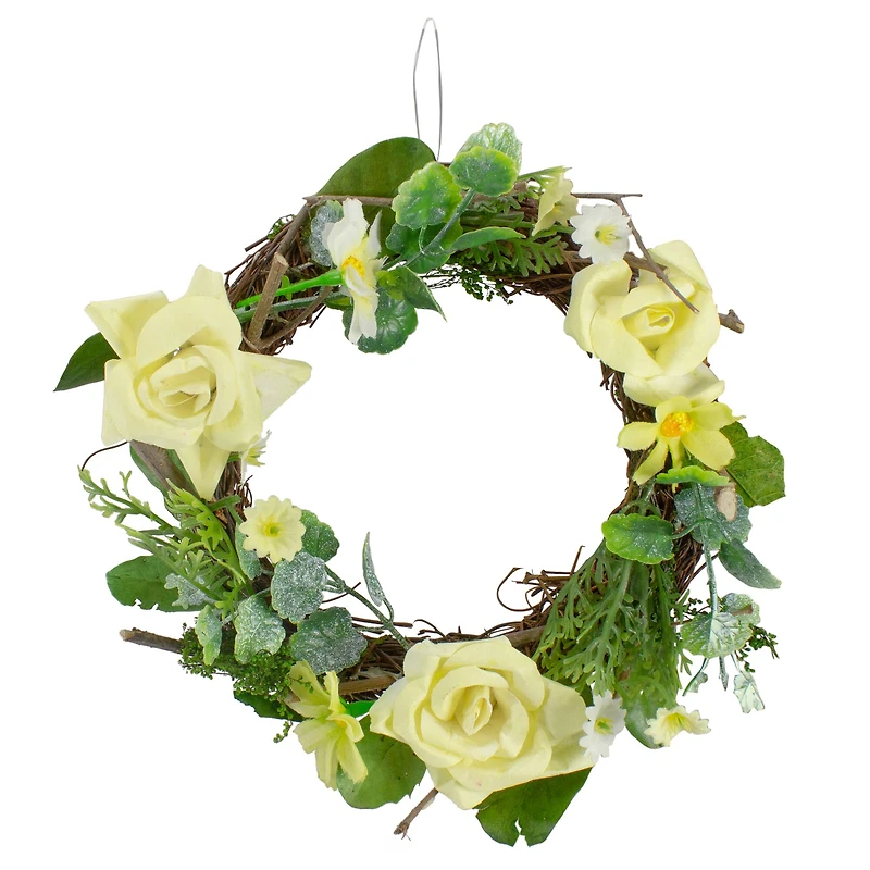 7" Yellow Rose & Foliage Spring Wreath