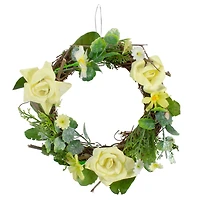 7" Yellow Rose & Foliage Spring Wreath