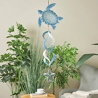 33" Blue Swirl Wind Spinner Metal Turtle & Starfish Windchime