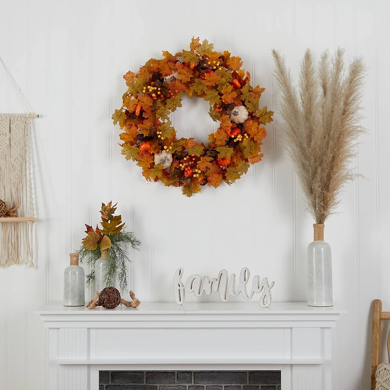 30" Autumn Pumpkin & Maple Leaf Fall Wreath