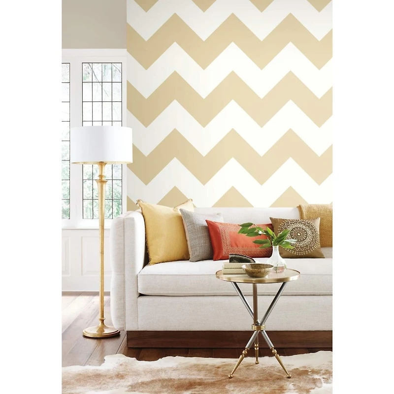 RoomMates Gold Large Chevron Peel & Stick Wallpaper
