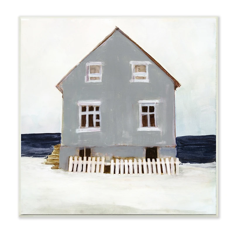 Stupell Industries Winter Beach House Landscape Cool Coast Line Wood Wall Plaque