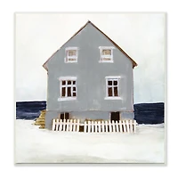 Stupell Industries Winter Beach House Landscape Cool Coast Line Wood Wall Plaque