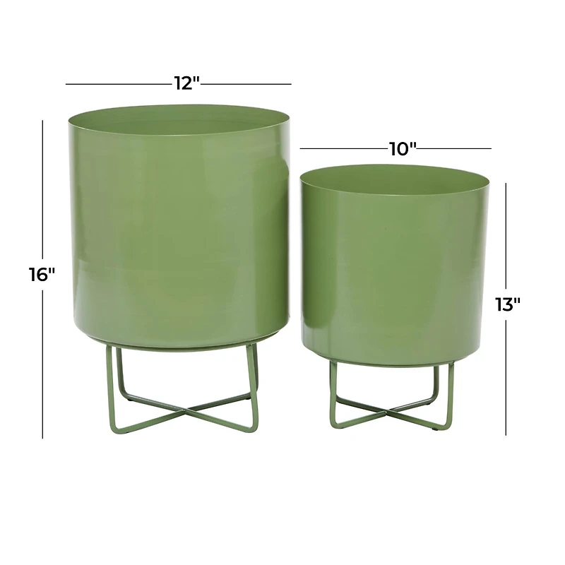 Green Modern Planter, Set of 2" 16", 13"