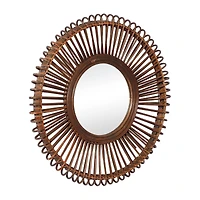 30" Brown Wood Boho Style Wall Mirror