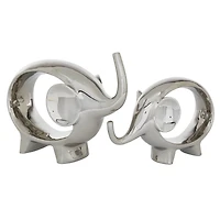 7" Silver Porcelain Elephant Sculpture Set
