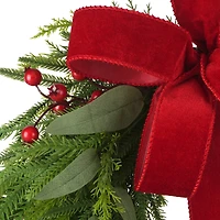 22" Red Bow, Pine & Eucalyptus Half Wreath by Ashland®