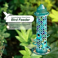 Glitzhome® 20" Tall Blue & Green Mosaic Glass Hanging Bird Feeder
