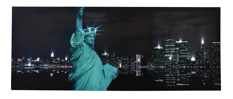 LED Statue of Liberty with NYC Skyline Canvas Wall Art