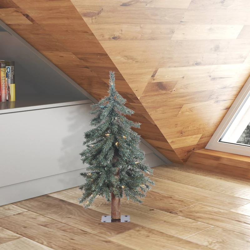 2ft. Pre-Lit Natural Bark Alpine Artificial Christmas Tree, Warm White Dura-Lit® LED Lights