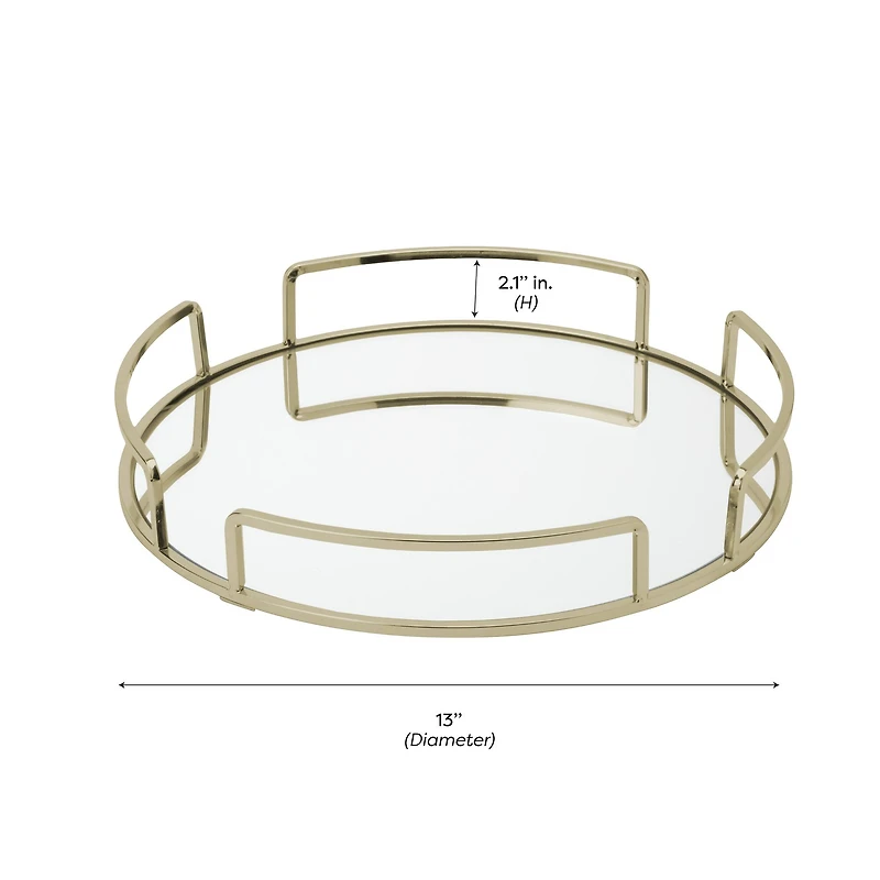 Home Details 13" Satin Gold Modern Round Mirror Vanity Tray