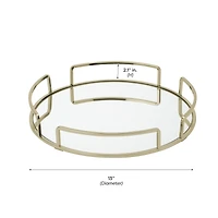 Home Details 13" Satin Gold Modern Round Mirror Vanity Tray