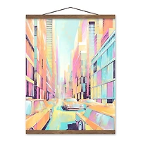 Retro Neon City Painting Teak Hanging Canvas