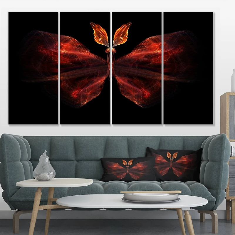 Designart - Red Fractal Butterfly in Dark