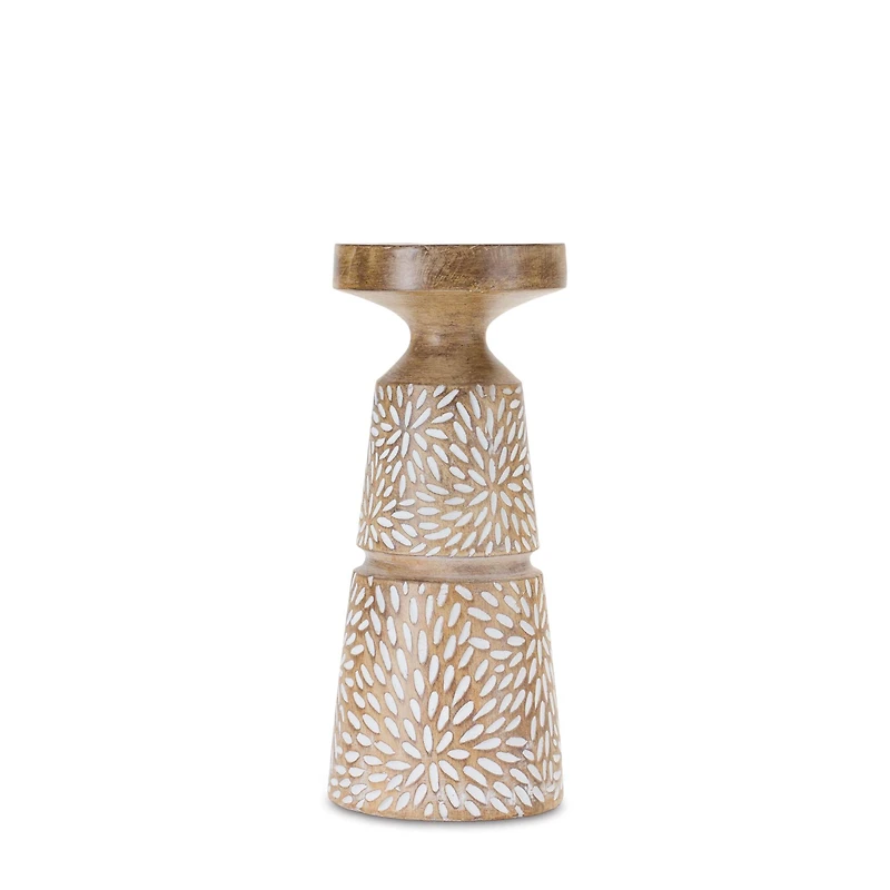Etched Starburst Woodgrain Candle Holder Set