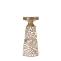 Etched Starburst Woodgrain Candle Holder Set