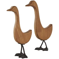 Brown Abstract Minimalistic Wood Goose Sculpture Set